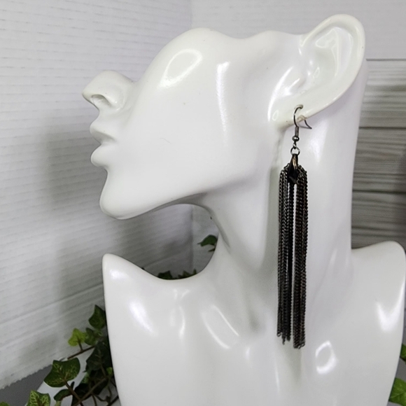 Bronze Long Multi Chain Tassel Style Earrings - Picture 5 of 8